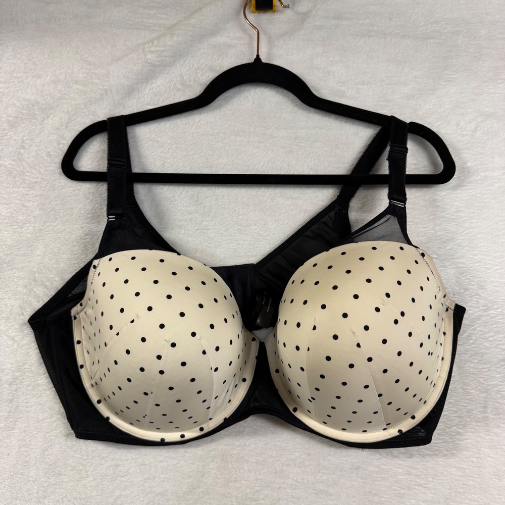 Torrid 42DDD White Black Polka Dot Perfect T-Shirt Lightly Lined Underwire Bra